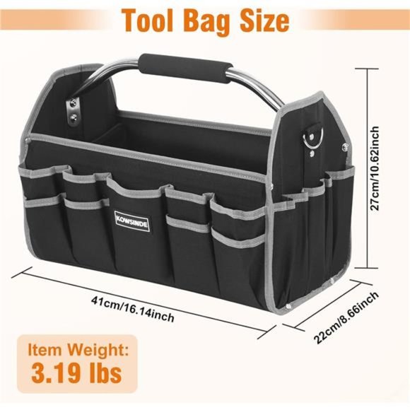16 Inch Tool Bag, 26 Pockets, Steel Handle and Removable Shoulder Strap - Picture 2 of 6
